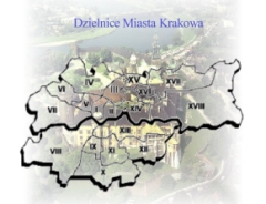 Mapa zawierająca plan dzielnic Krakowa