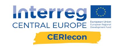 Logo Programu Interreg Central Europe zręcznie połączone z logiem projektu CERIecon