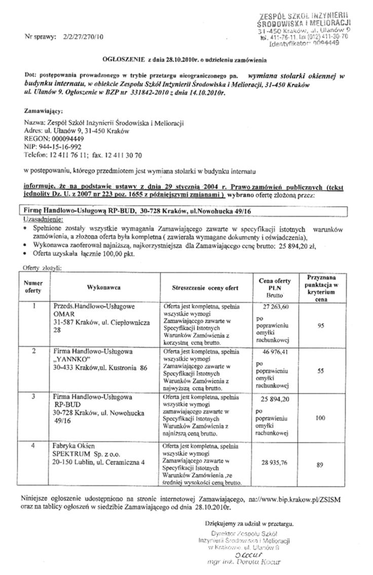 Ogłoszenie przetargu