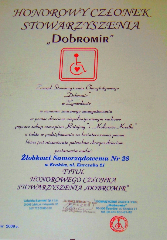 Dyplom - Honorowy Członek Stowarzyszenia 